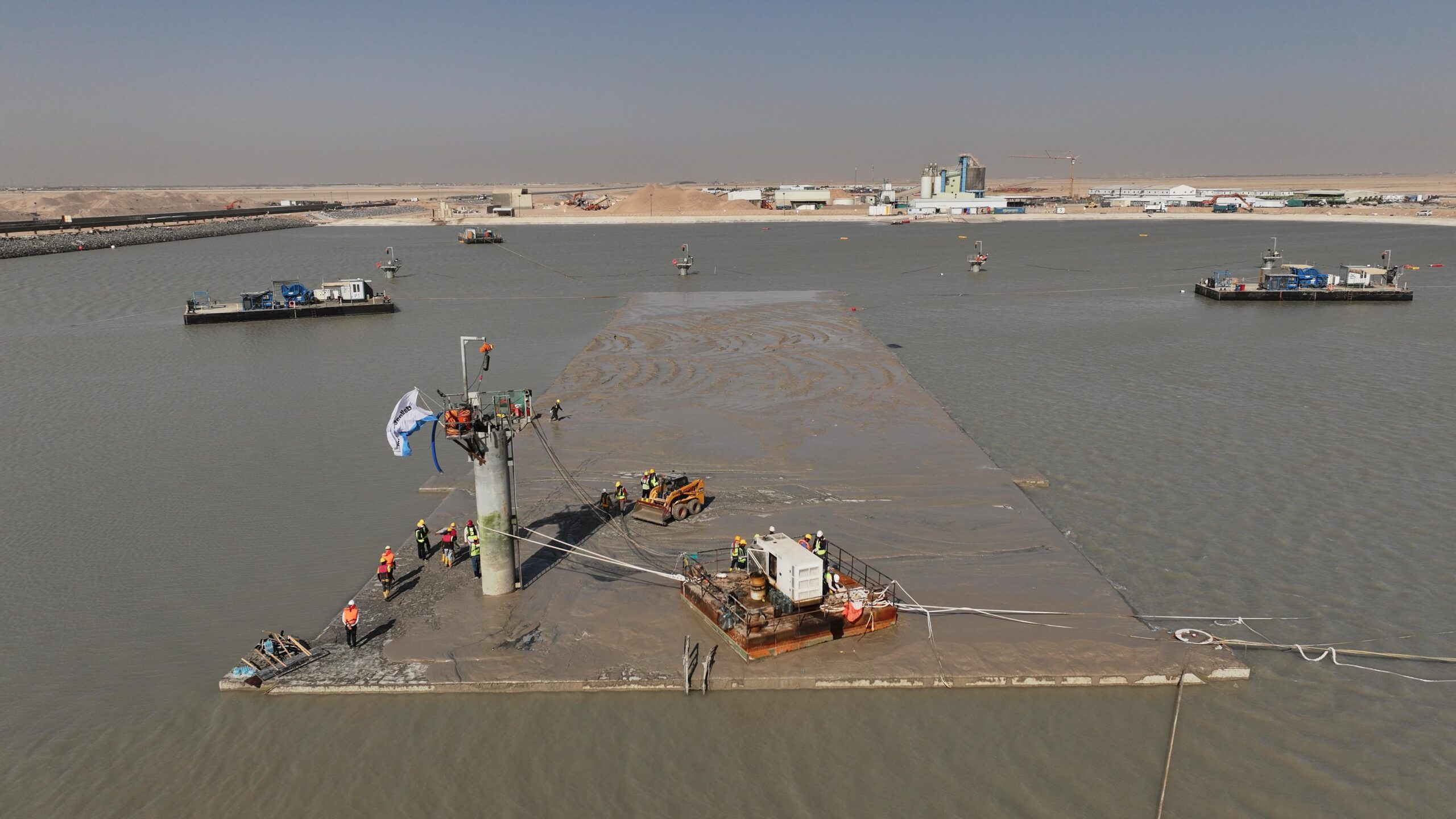 The fourth segment of the immersed tunnel at Al Faw Grand Port floating in the manufacturing basin in Basra